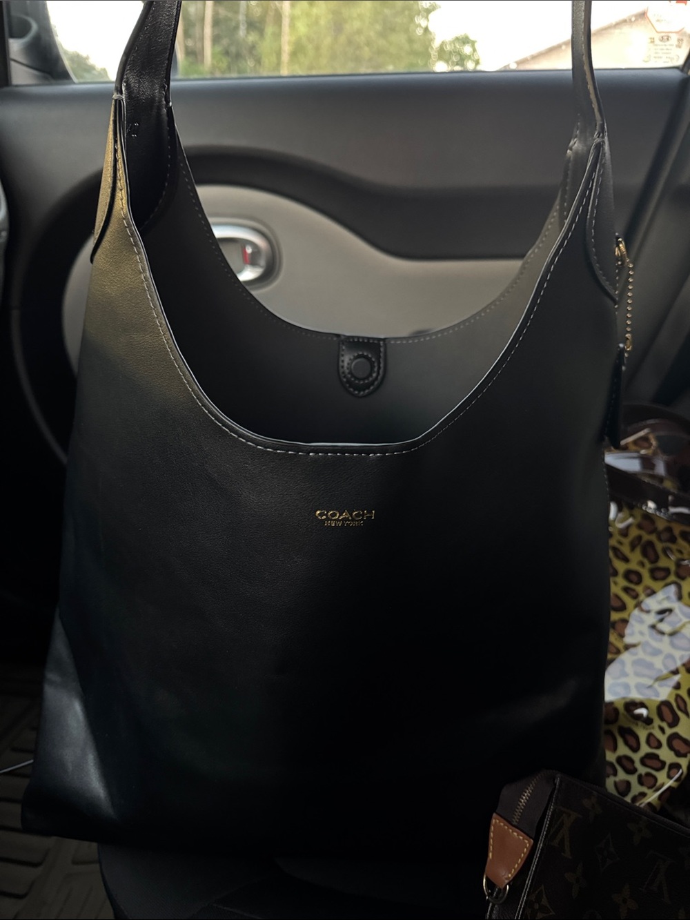Coach Black Leather Hobo with Gold Logo